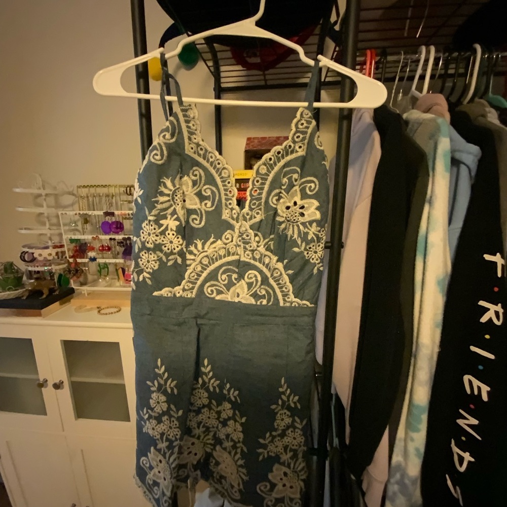 Amazon Simplee Blue Romper with Lace Detailing